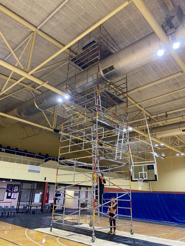 Mobile Scaffolding Hire inside a basketball court