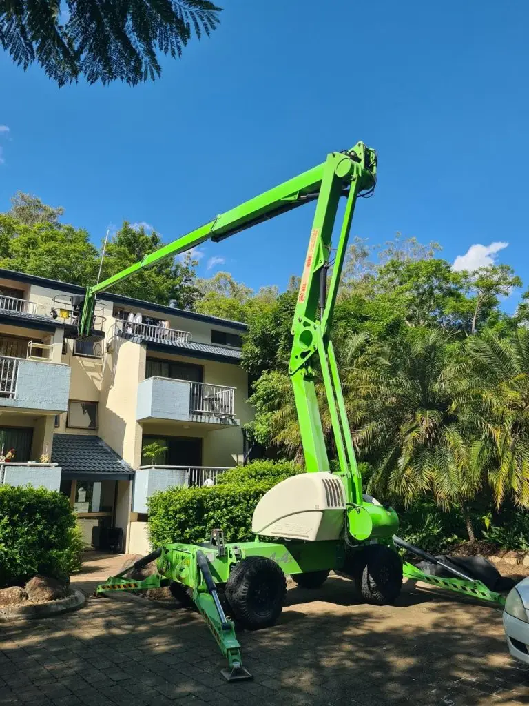 Green boom lift at the Scenic Rim Region in Queensland from All Access Hire company.