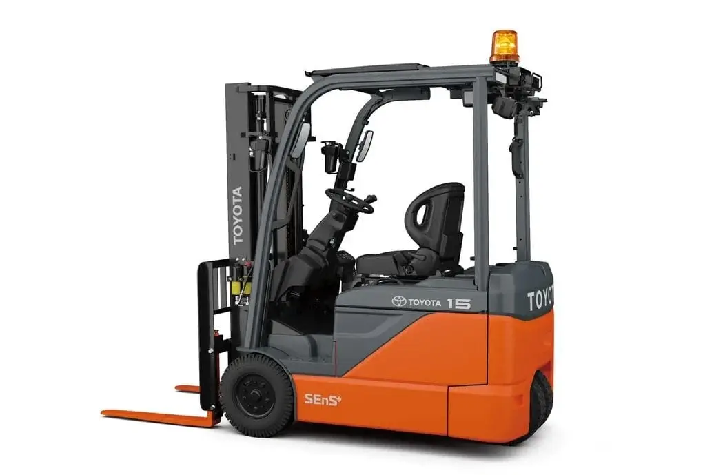 Toyota 1.8T electric forklift with non-marking tyres and compact design for indoor warehouse operations