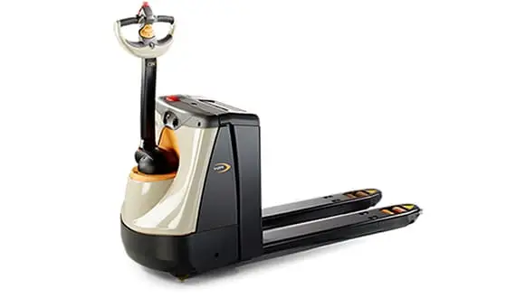 2T Electric pallet jack with ergonomic handle, designed for indoor warehouse and retail operations