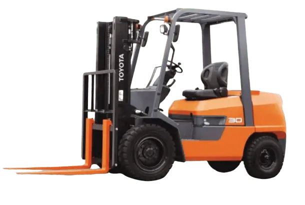 Toyota 3T forklift with high-capacity mast, ideal for heavy-duty industrial and construction use