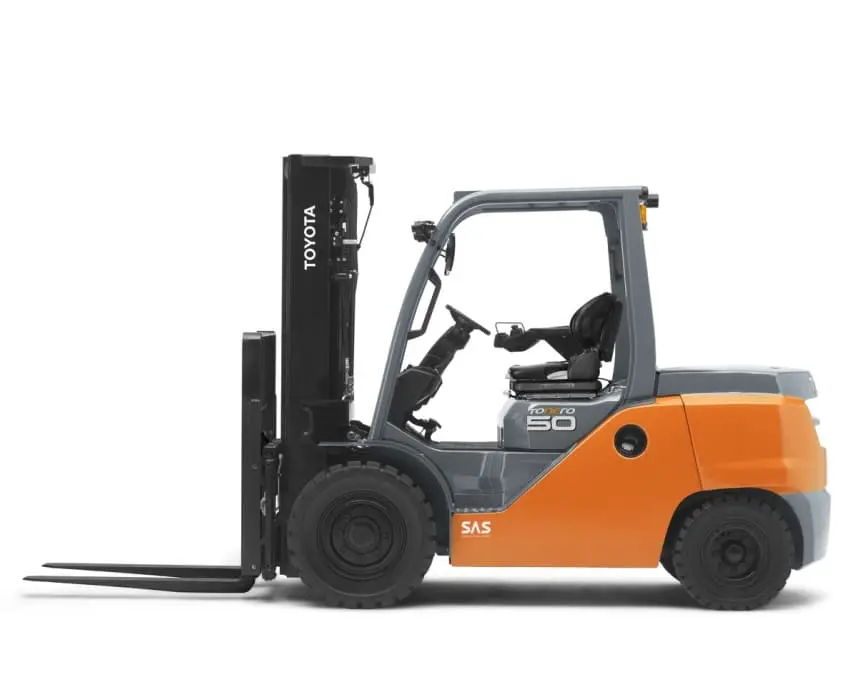 Toyota 5T forklift with 3-stage mast and counterbalanced design for heavy-duty industrial operations